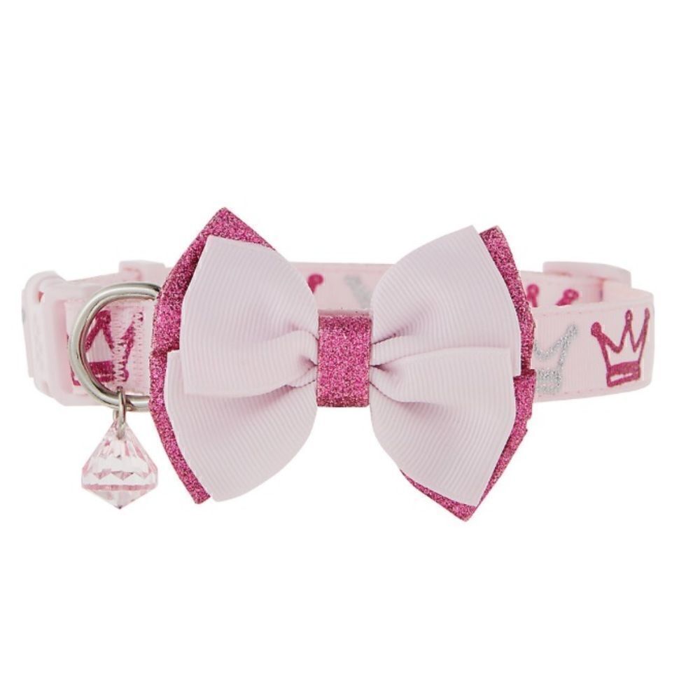 Top Paw® Princess Dog Collar pink bow crown tiara gem